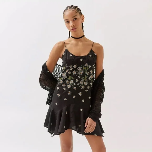 green emerald velvet dress Kimchi Blue Urban Outfitters Mirror Embroidered Mini Dress – White  Chocolate Couture main image 1